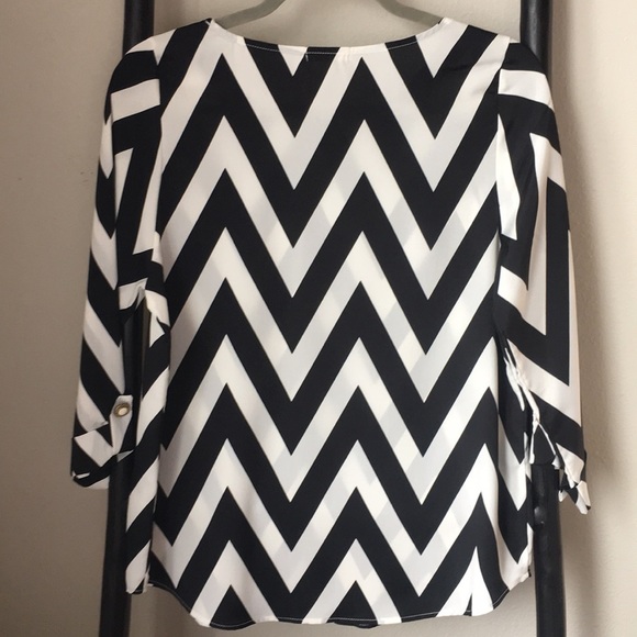 Everly Tops - EVERLY Striped Chevron Top with Gold Buttons